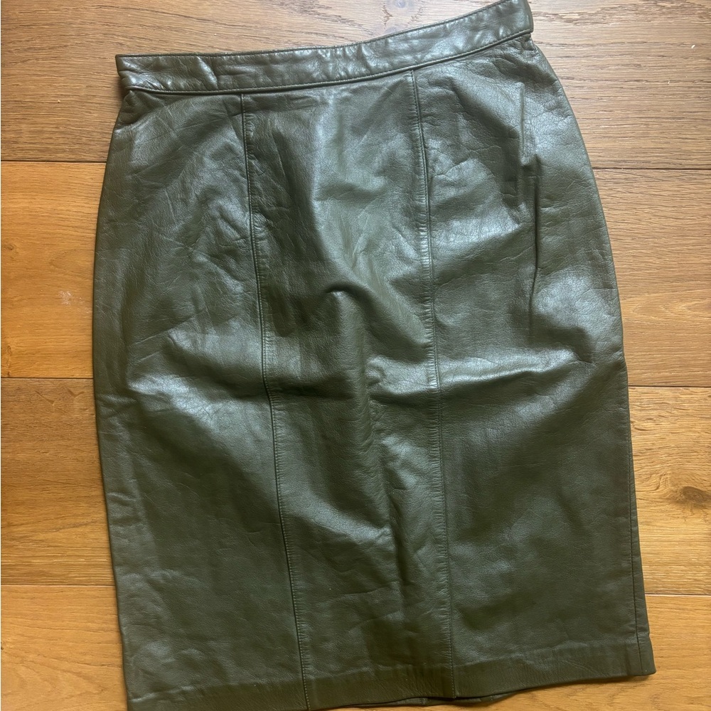 Vintage Lord & Taylor Green Leather Pencil Skirt